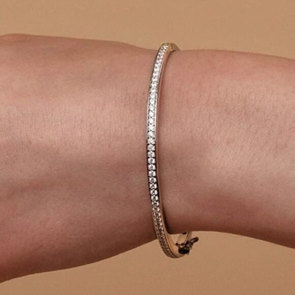 Silver Swarovski Crystal Tennis Bracelet Bangle - Picture 6 of 9